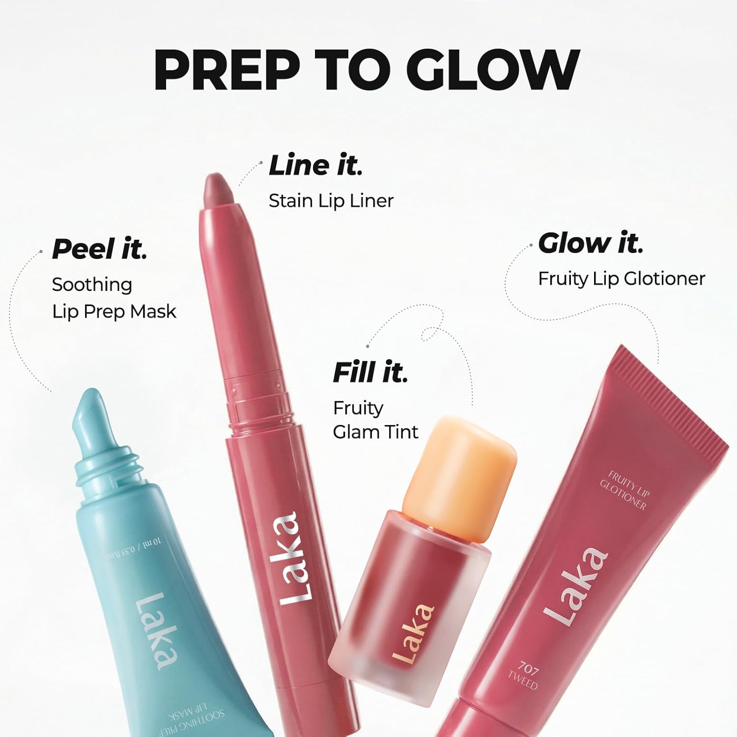 Laka Fruity Glam Lip Tint Mini, 1.9g/0.07oz, Glowing Lip Stain with Wide Color Spectrum, Hydrating & Lightweight Texture, Long-Lasting Bold Stain, Non-Sticky, Vegan, K-Beauty (#124 Maro)