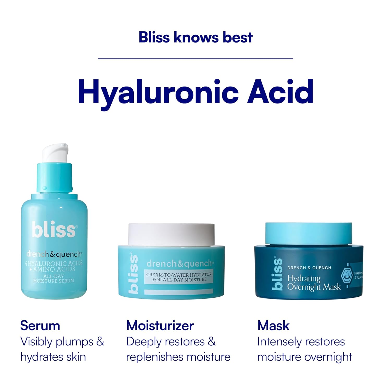 Bliss Drench & Quench Hyaluronic Acid Cream to Water Moisturizer | Lightweight Face Cream with 4 Types of Hyaluronic Acid for All Day Hydration and Plump Skin | Clean Vegan & Cruelty Free 1.7 fl oz